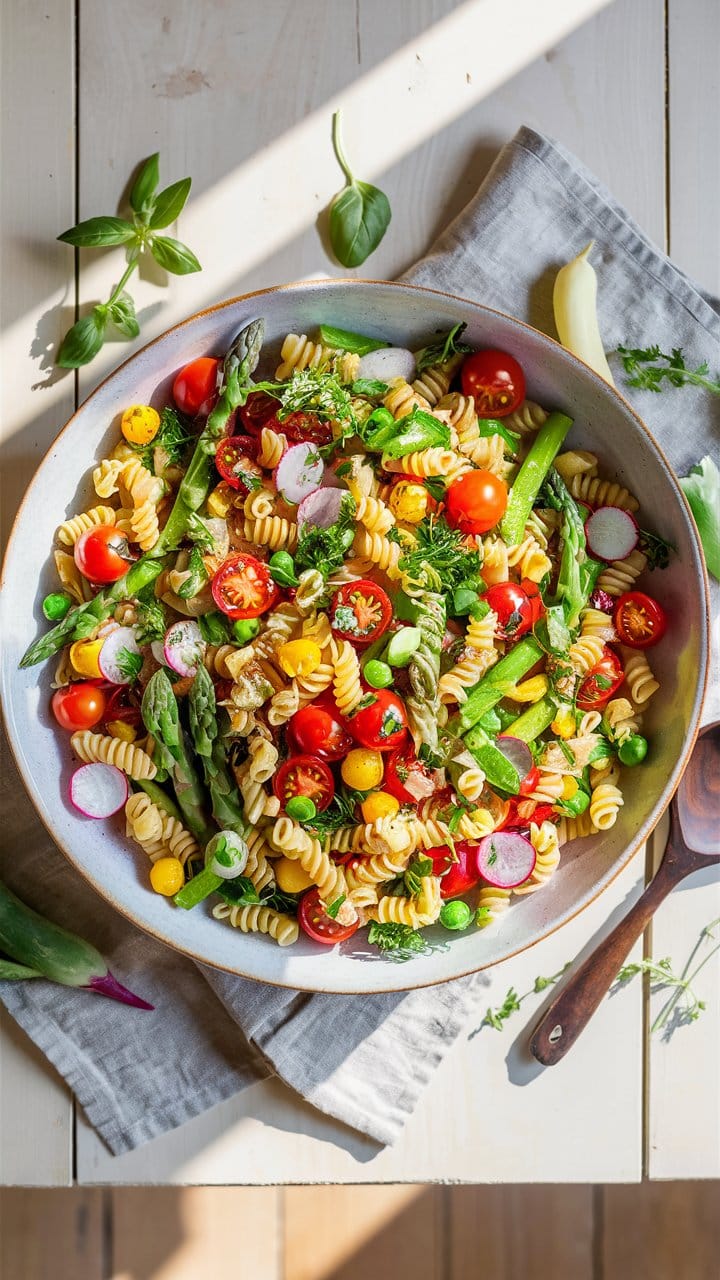 Salade de pâtes colorée avec légumes frais
