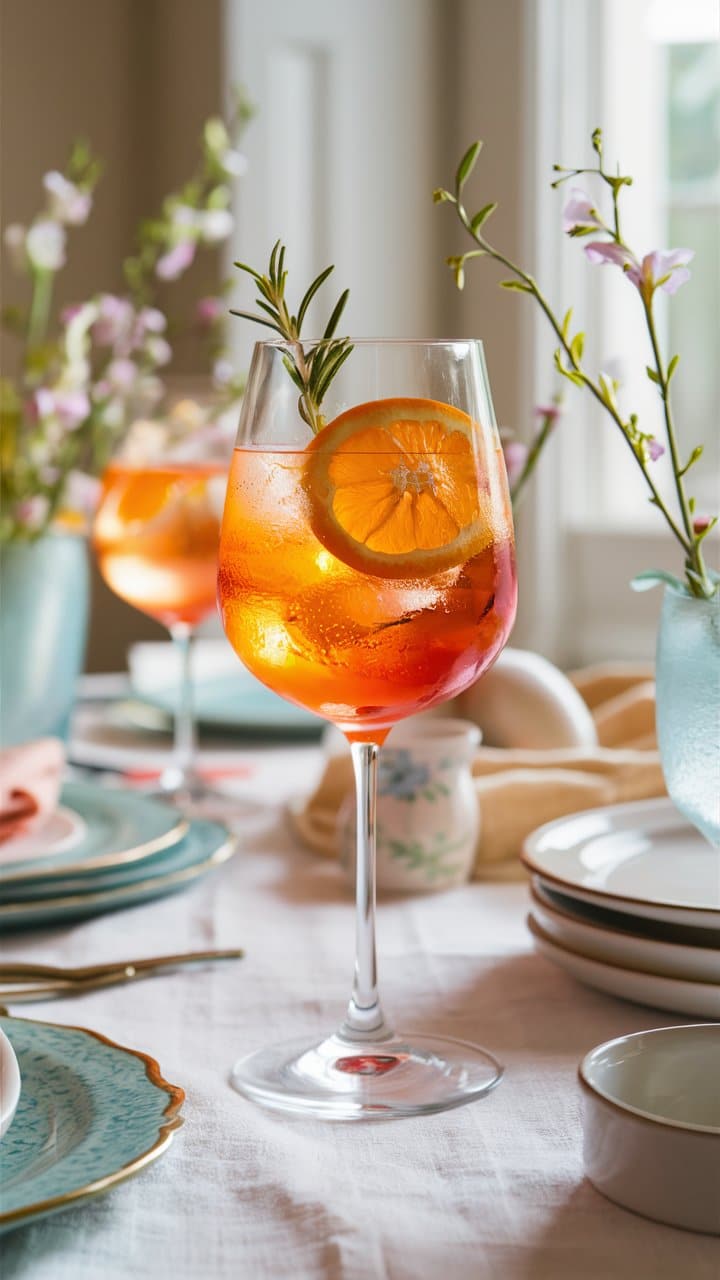 Cocktail avec orange sur table élégante.