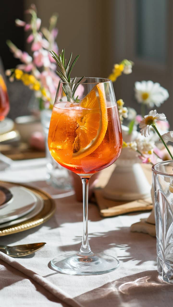 Cocktail orange avec tranche d'orange et romarin