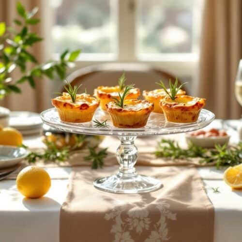 Table dressée avec tartelettes et citrons.