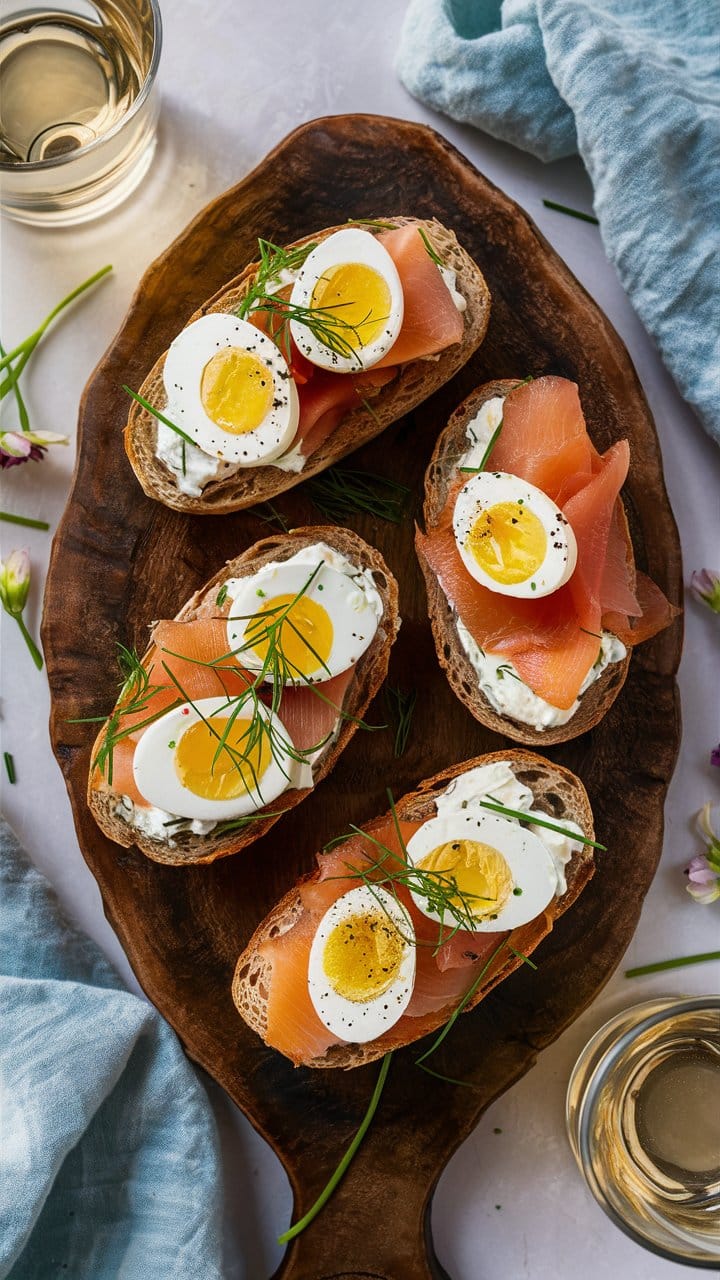 Tartines avec oeuf, saumon et aneth