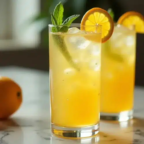 Deux cocktails d'orange glacés sur table.