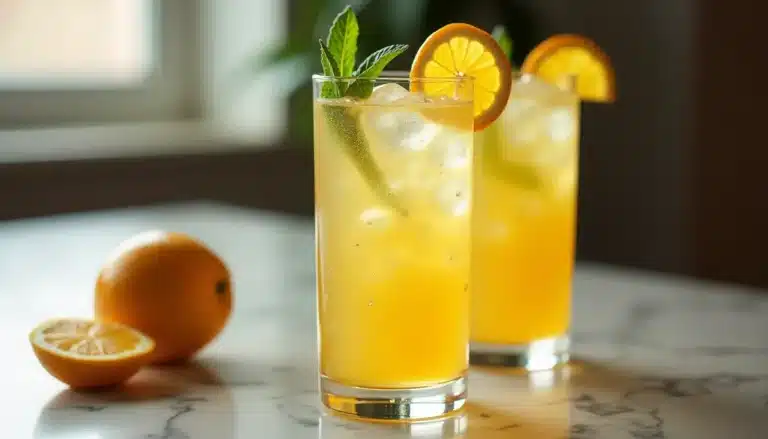 Deux cocktails d'orange glacés sur table.