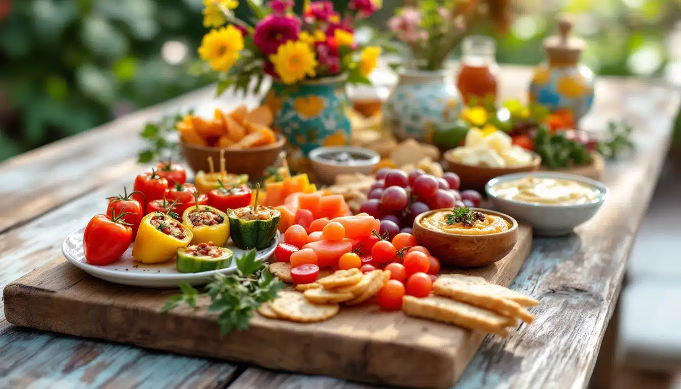 Buffet coloré de tapas et hors-d'œuvre.