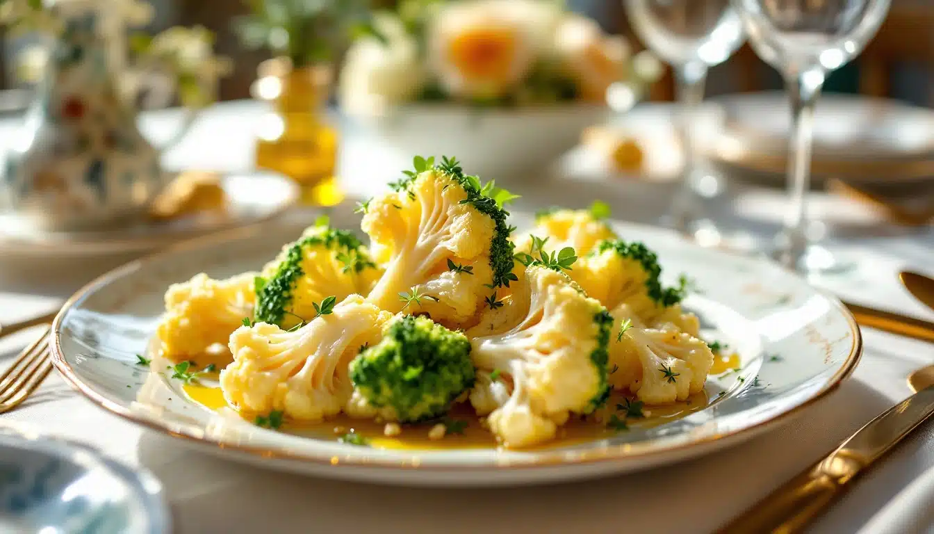 Chou-fleur et brocoli servis à table