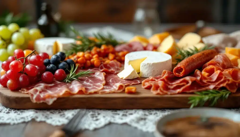 Plateau de charcuterie et fromages avec fruits