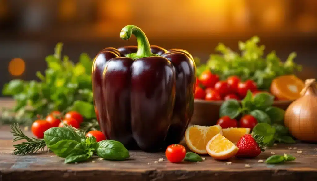 Légumes frais sur table en bois.