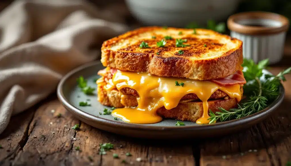 Ce croque-monsieur revisité avec du poulet mariné et du cheddar affiné va totalement changer votre façon de voir ce classique !