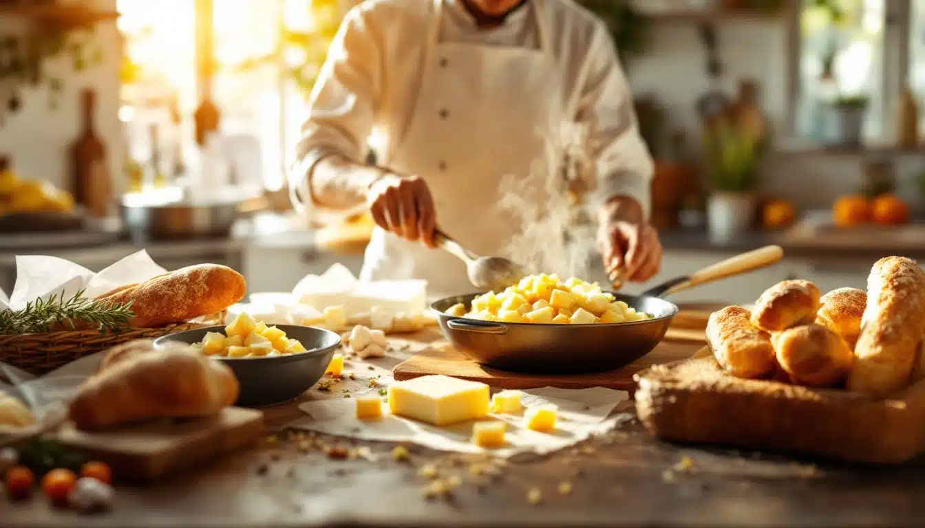 Chef prépare un plat de pommes de terre.