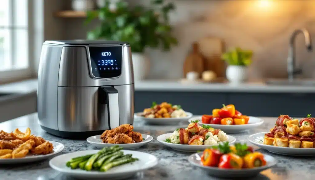 Friteuse avec divers plats cuisinés.