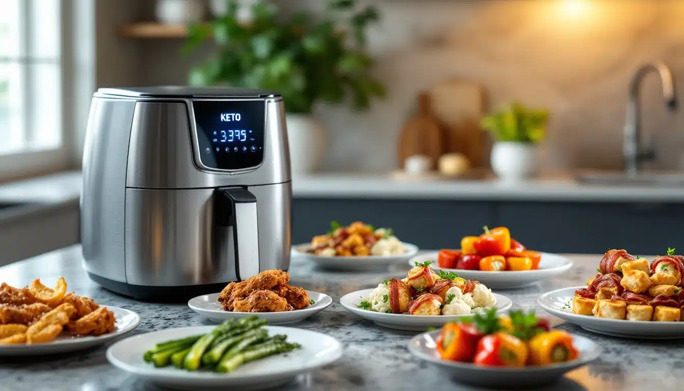 Friteuse avec divers plats cuisinés.