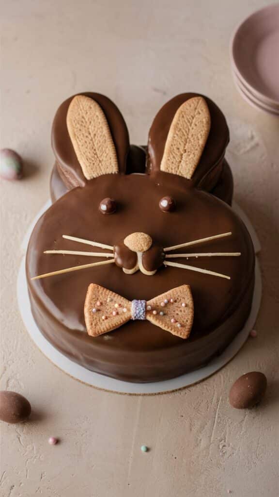 Gâteau en forme de lapin au chocolat.