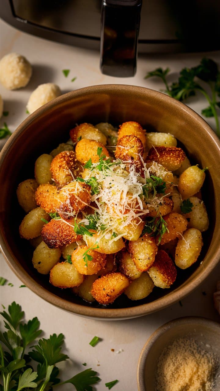 Gnocchi dorés avec parmesan et persil.