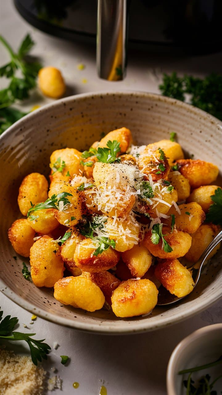 Gnocchis dorés au parmesan et persil frais.