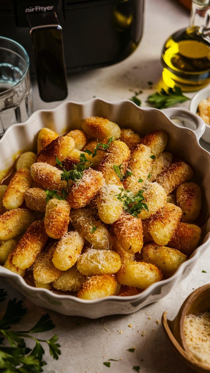 Gnocchis dorés au parmesan dans un plat.