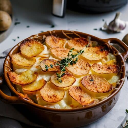 Gratin de pommes de terre doré et appétissant.
