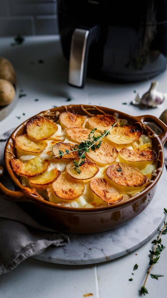 Gratin de pommes de terre doré et appétissant.