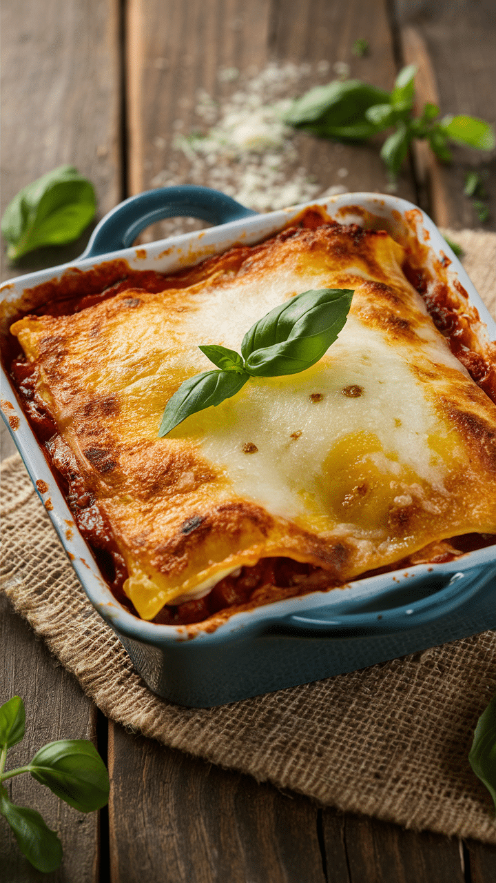 Lasagnes golden avec basilic frais