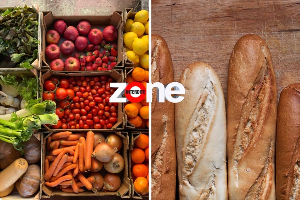 Fruits, légumes et baguettes, zone interdite centrale.