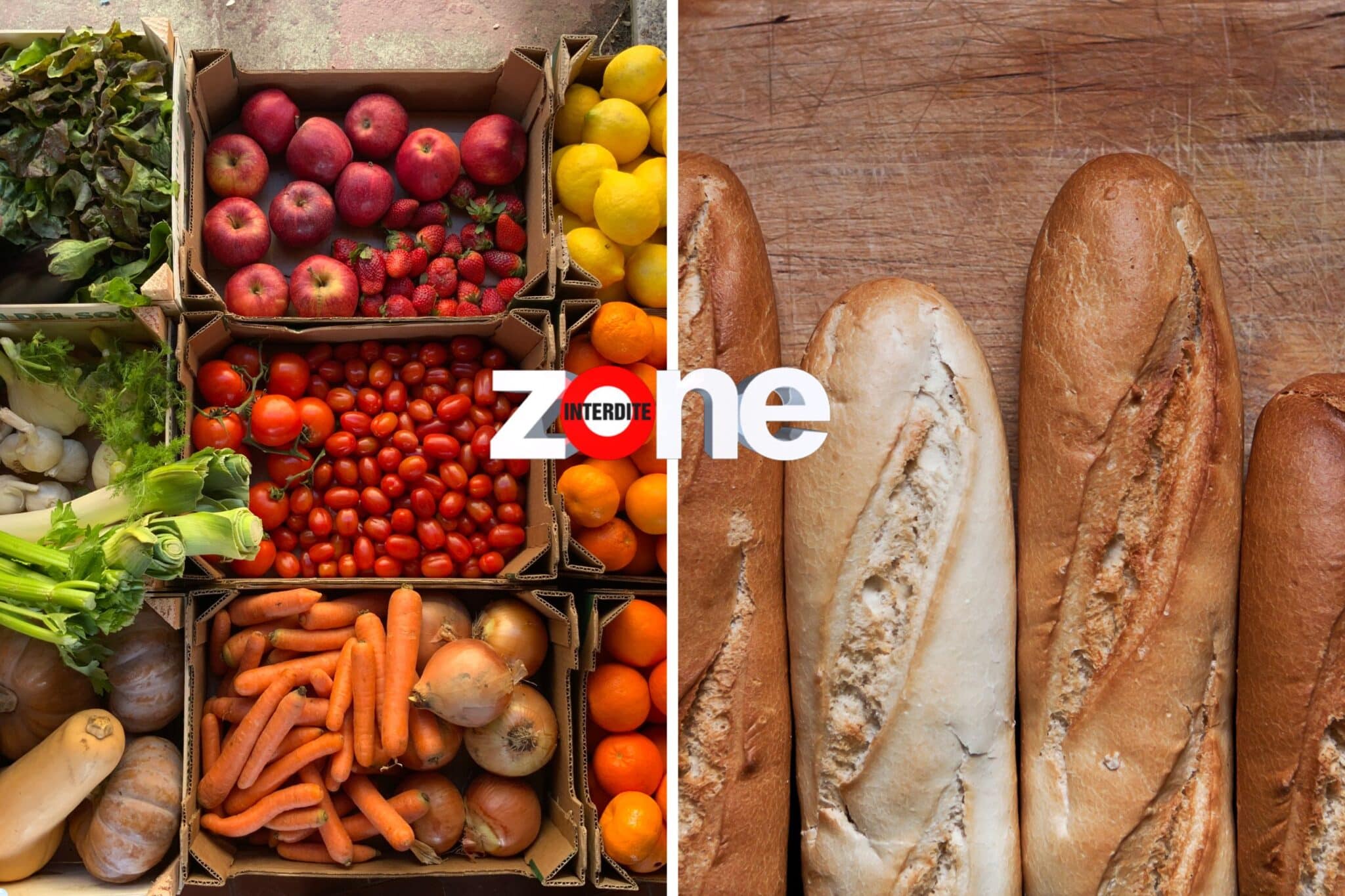 Fruits, légumes et baguettes, zone interdite centrale.