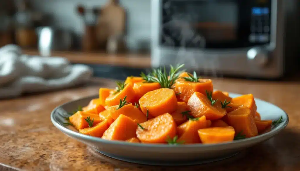 Carottes rôties avec romarin sur assiette.