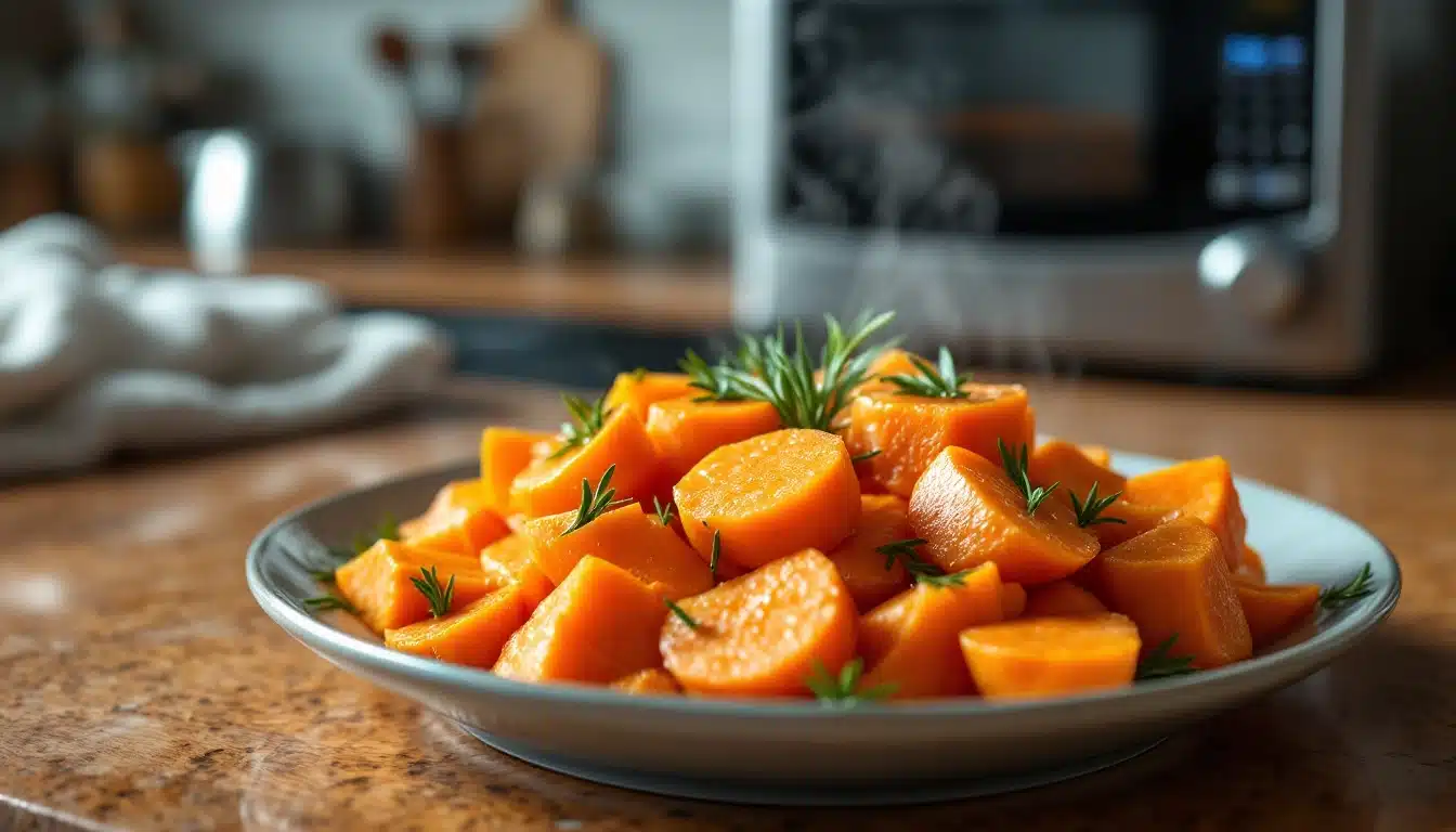 Carottes rôties avec romarin sur assiette.