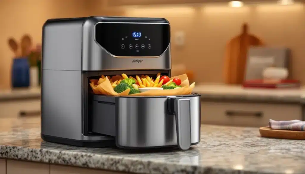 Friteuse à air avec légumes et frites