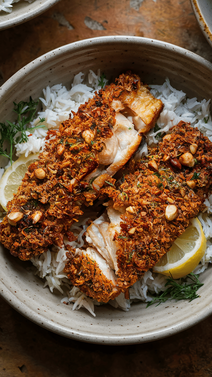 Saumon en croûte sur riz avec citron