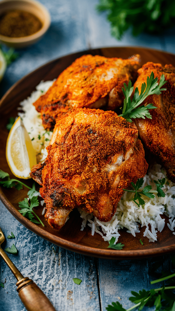 Poulet épicé avec riz et citron