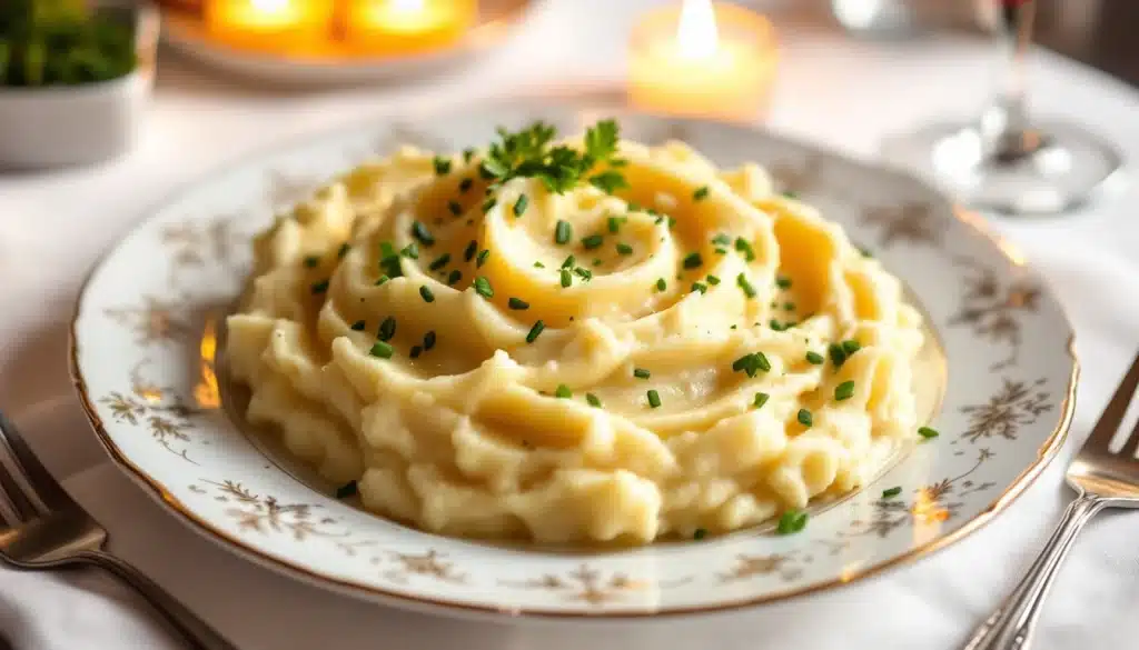 Purée de pommes de terre décorée de ciboulette.