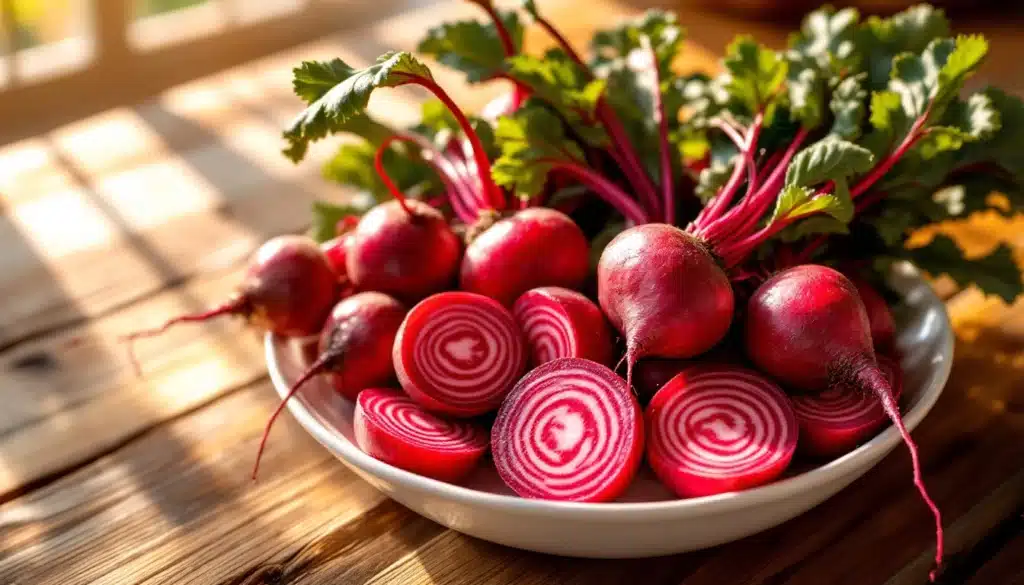 Assiette de betteraves rouges sur la table.
