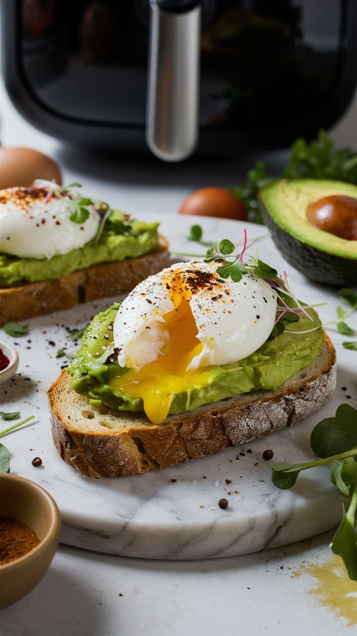 Toast avocat œuf poché assaisonné
