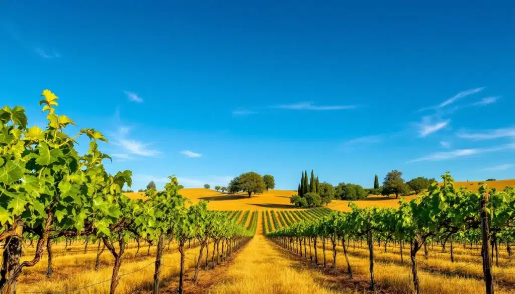 Vignoble sous ciel bleu ensoleillé.