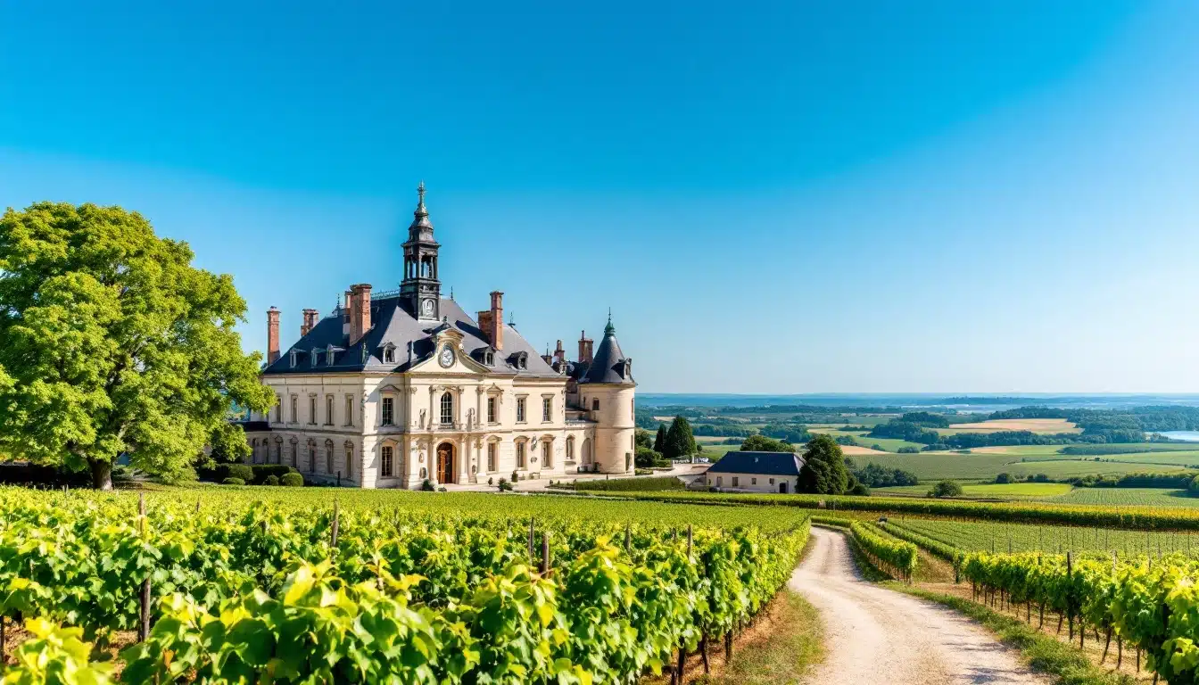 Château entouré de vignes sous le ciel bleu