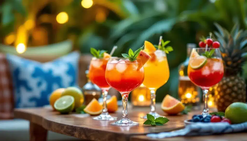 Cocktails colorés sur une table en extérieur