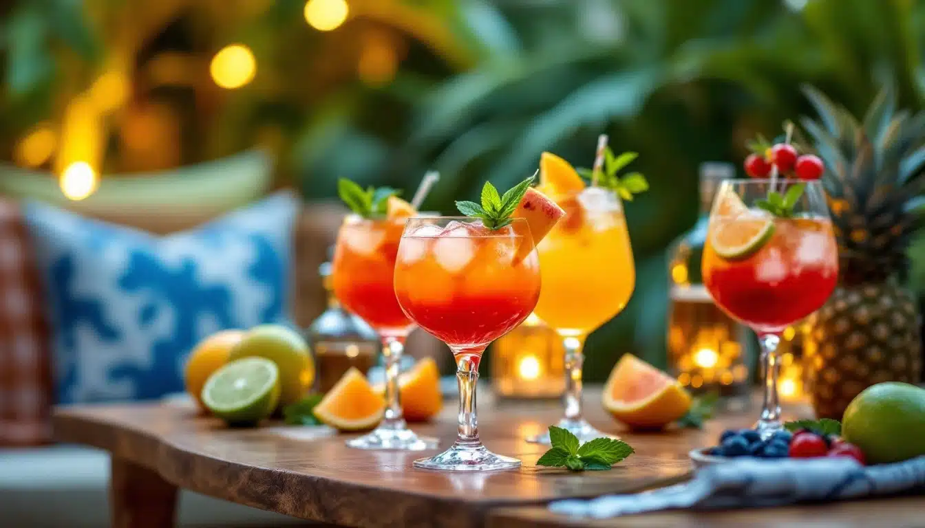 Cocktails colorés sur une table en extérieur