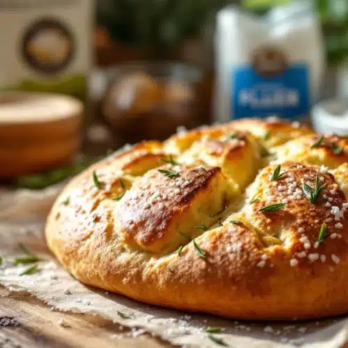 Pain focaccia avec romarin et sel.