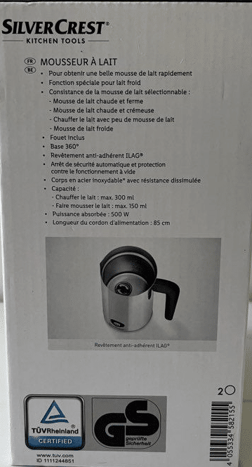 Mousseur à lait SilverCrest en acier inoxydable.
Kitchen Tools SMA500 G1 de Lidl
