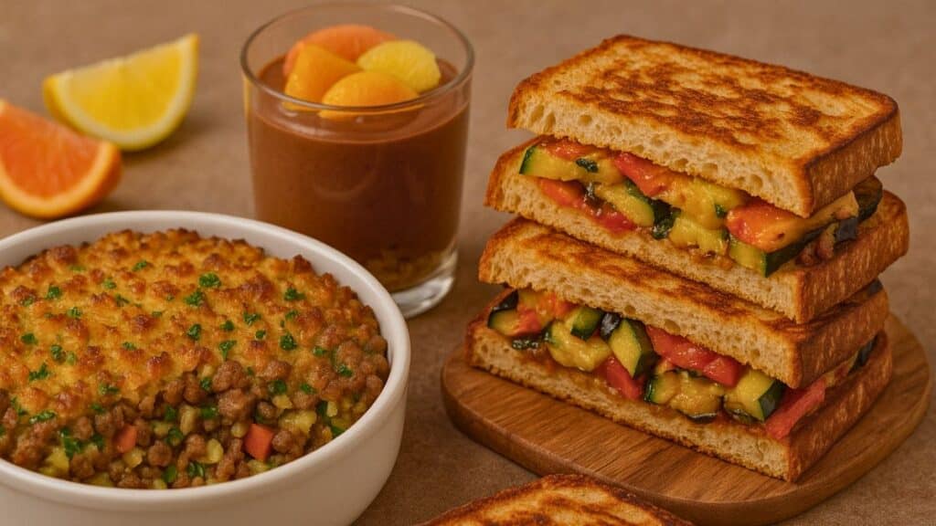 Repas végétarien varié avec légumes et fruits