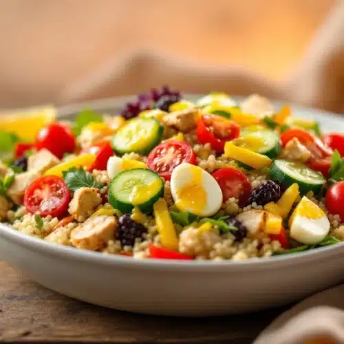 Salade colorée avec légumes et œufs durs.
