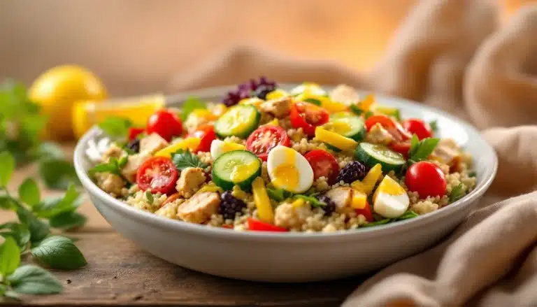 Salade colorée avec légumes et œufs durs.