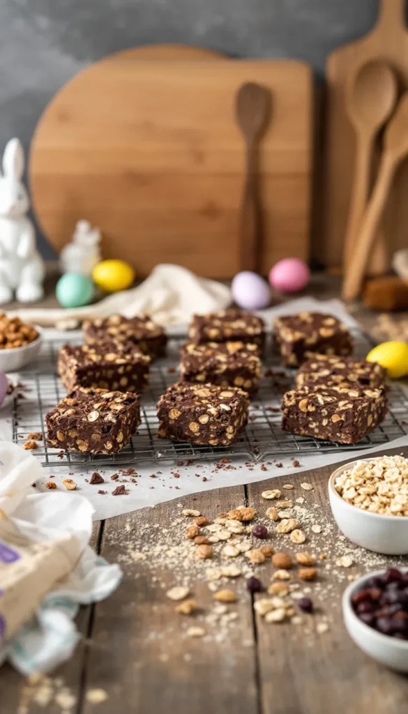 Carrés chocolat aux noix sur grille refroidissement.