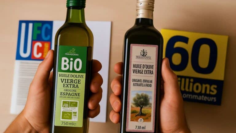 Deux bouteilles d'huile d'olive vierge extra.