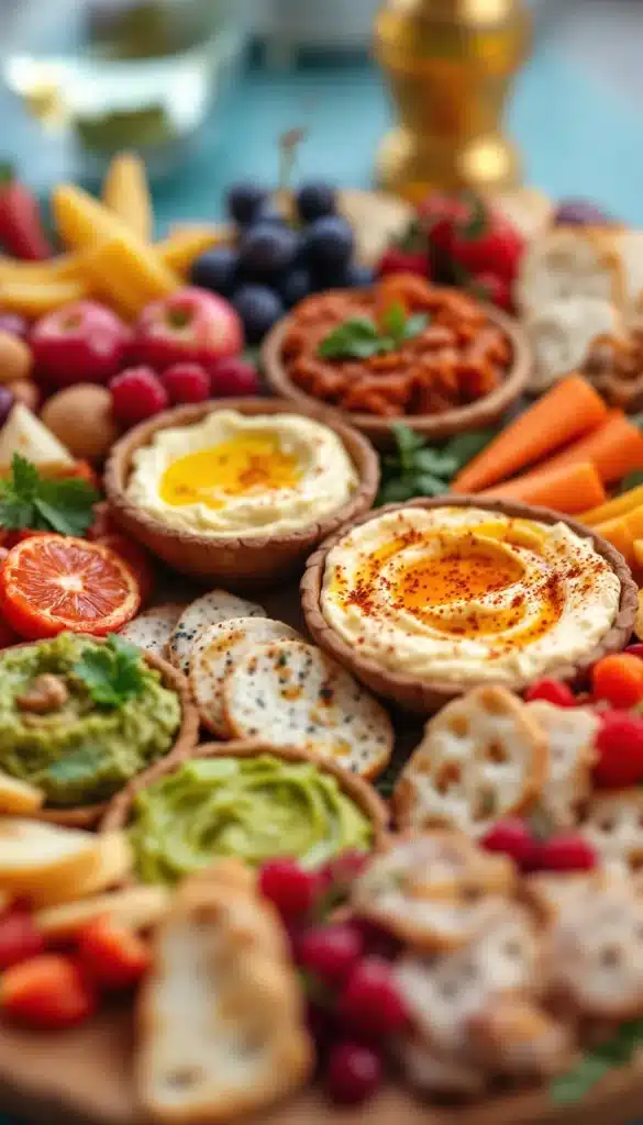 Plateau de mezze varié avec houmous.