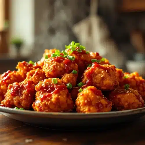Poulet frit coréen croustillant avec sauce épicée.