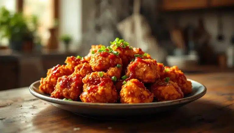 Poulet frit coréen croustillant avec sauce épicée.