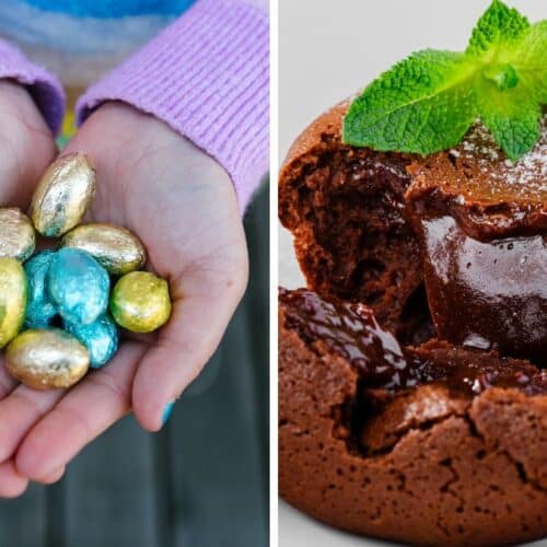 Œufs en chocolat et fondant au chocolat.