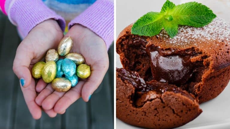 Œufs en chocolat et fondant au chocolat.