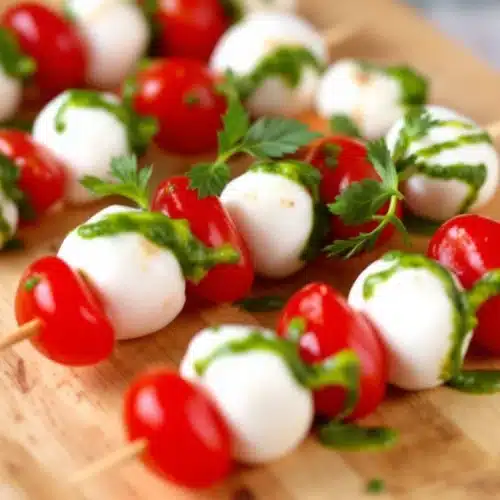 Brochettes mozzarella tomates cerises sauce verte