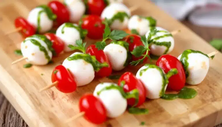 Brochettes mozzarella tomates cerises sauce verte